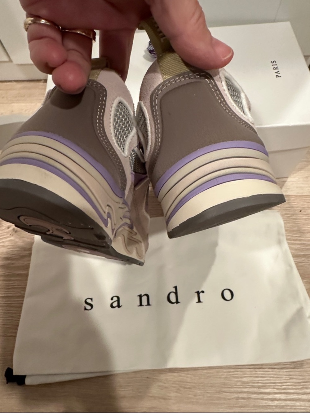 Sandro Women's Lavender and Blush Leather-Trim Sneakers - Picture 4 of 6